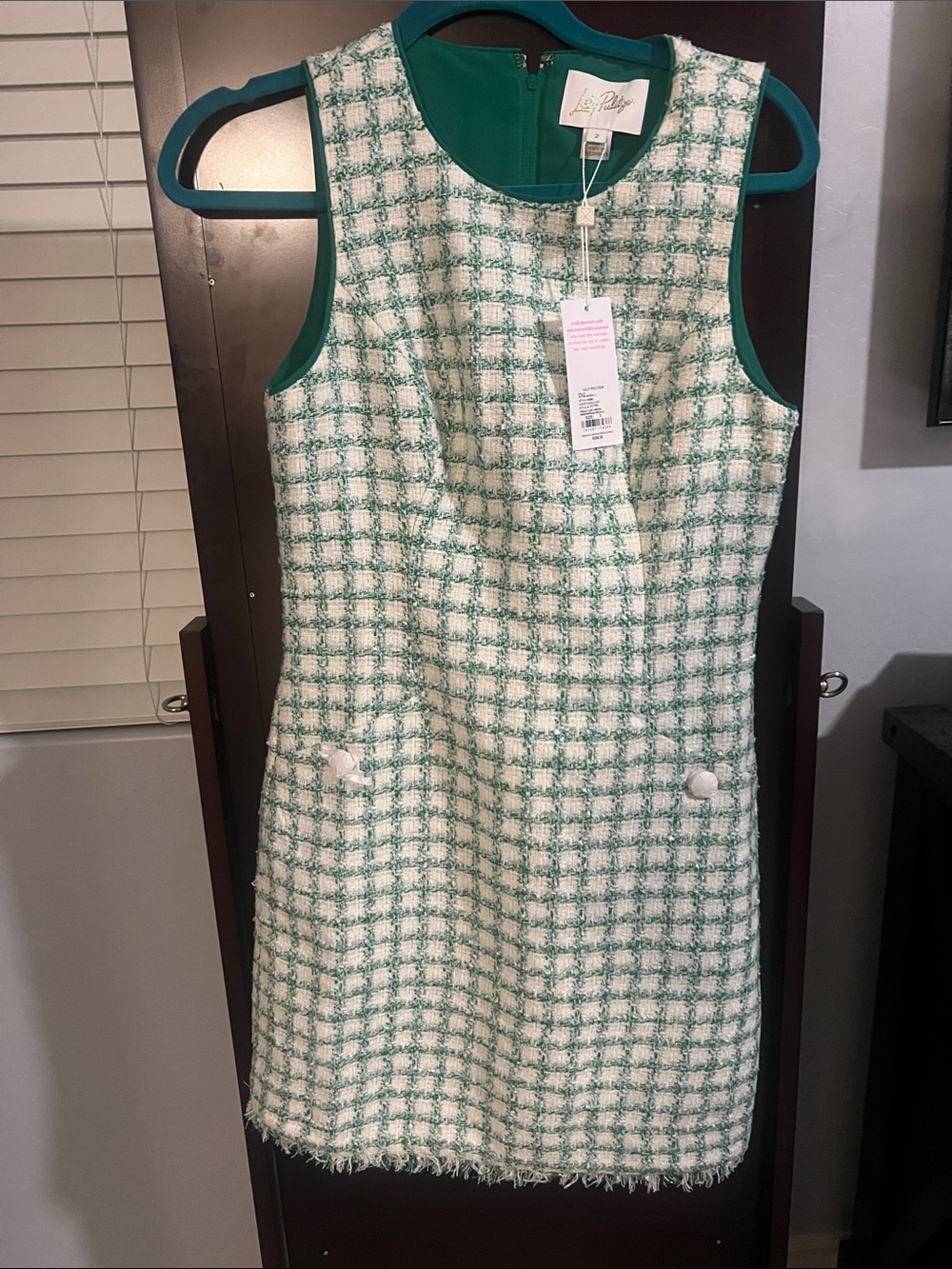 Lilly Pulitzer Green & White Tweed Sleeveless Shift Dress